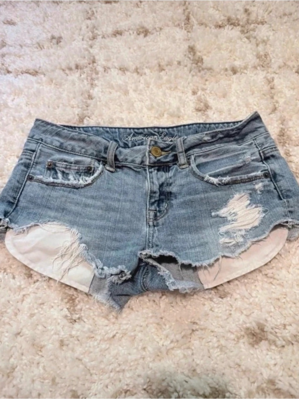 American Eagle Outfitters Light Blue Ripped Denim Cutoff Shorts